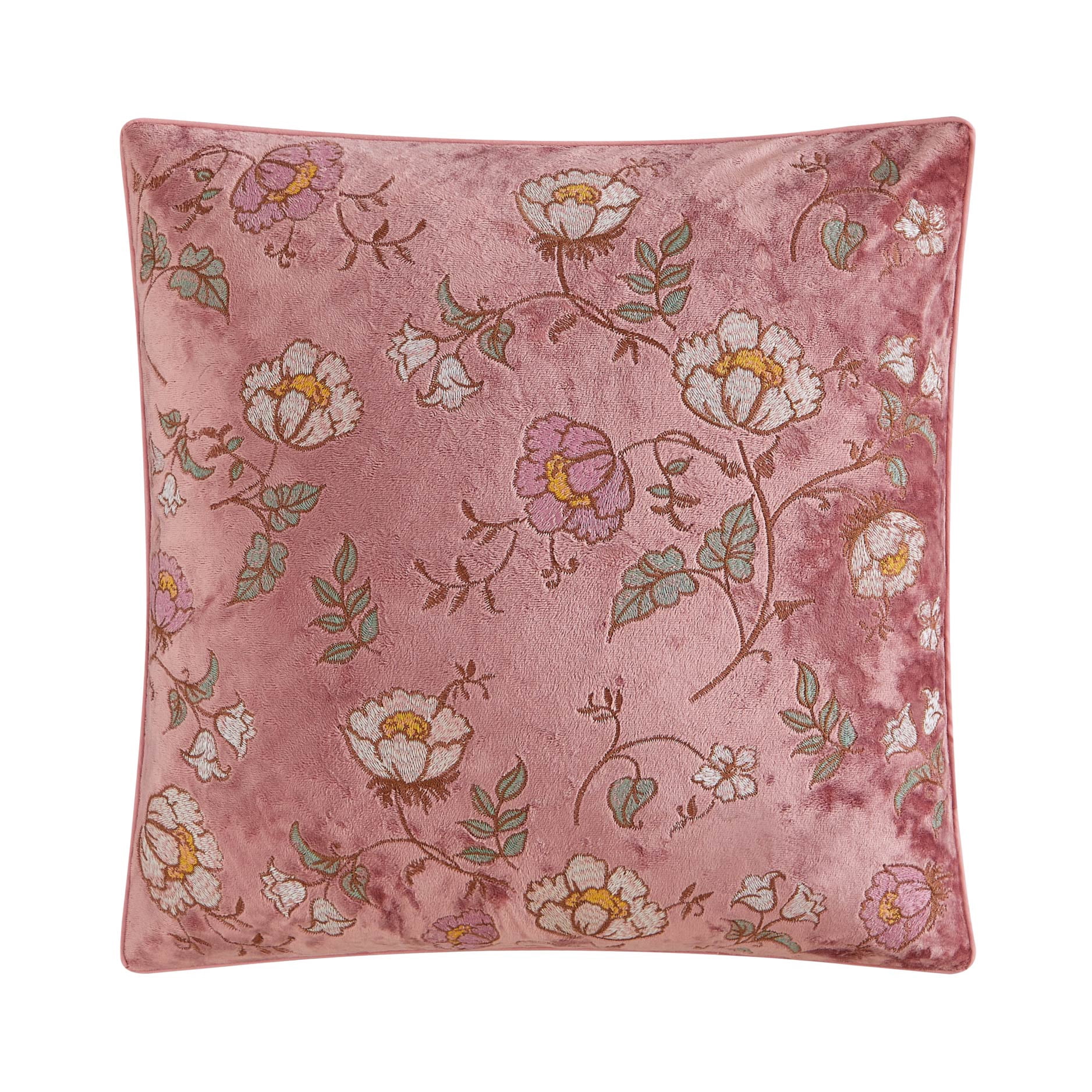 The Pioneer Woman Velvet Embroidered Floral Pink Decorative Pillow, 18" x 18"