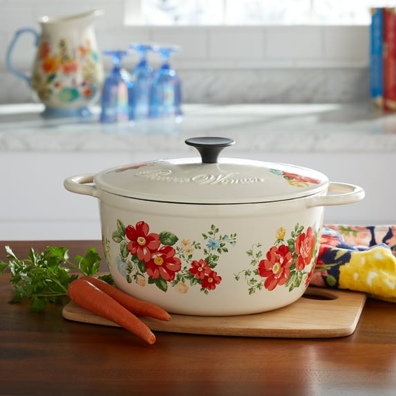 The Pioneer Woman Vintage Floral 5-Quart Enamel Cast Iron Dutch Oven