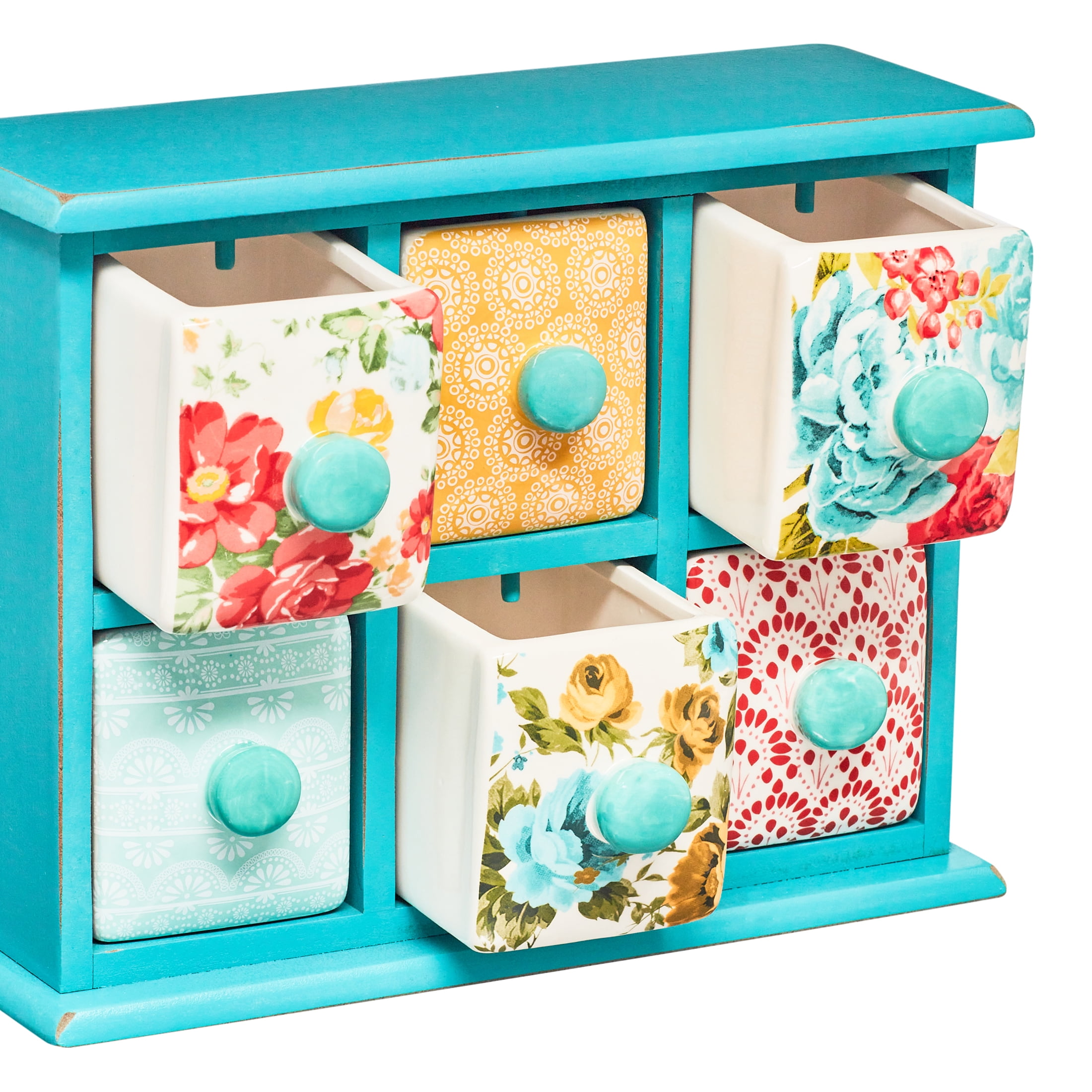 The Pioneer Woman Vintage Floral 6-Drawer Spice & Tea Box