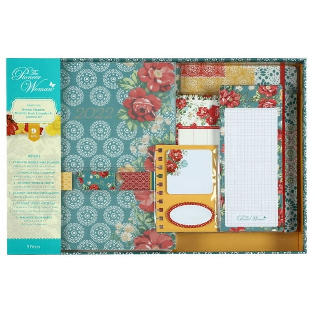 The Pioneer Woman Vintage Floral 9Piece Weekly Planner, Monthly Desk