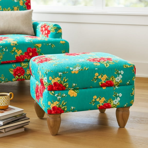 The Pioneer Woman Vintage Floral Ottoman, 17.75 in
