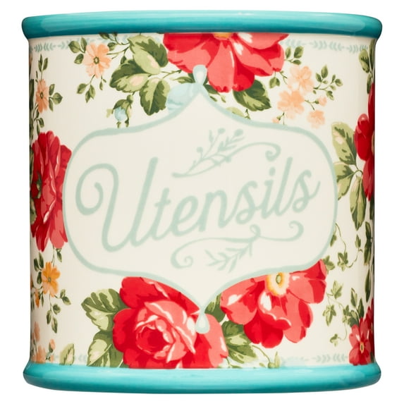 The Pioneer Woman Vintage Floral Stoneware Utensil Crock, 7"
