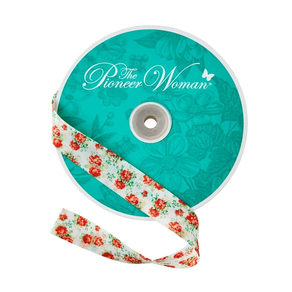 The Pioneer Woman Vintage Floral White Double Fold Cotton Bias Tape Ribbon, 7/8" x 25 Yards