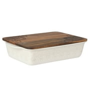 The Pioneer Woman Vintage Lace 13" x 9" 6 qt Linen Ceramic Casserole Baking Dish, with Wood Lid