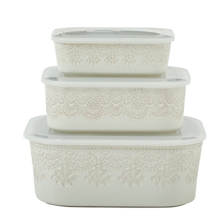 The Pioneer Woman Vintage Lace 6-Piece Nesting Casserole Baking Dish Bakeware Set with Lids, Linen