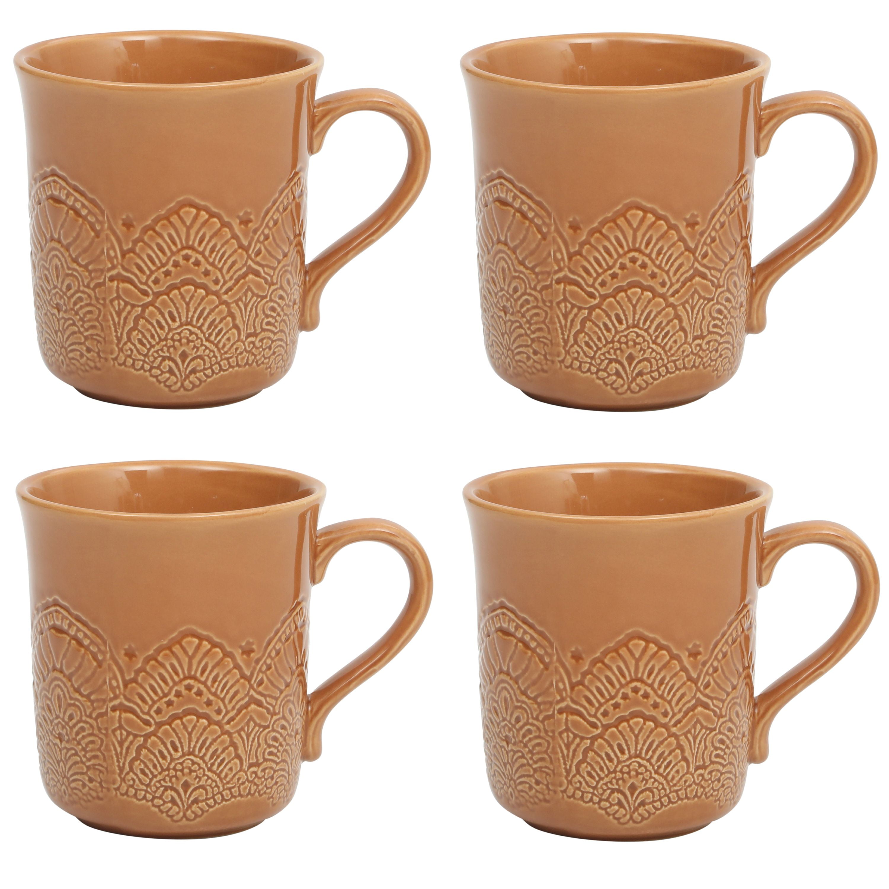 The Pioneer Woman Vintage Lace Caramel 4-Pack Ceramic Mug Set