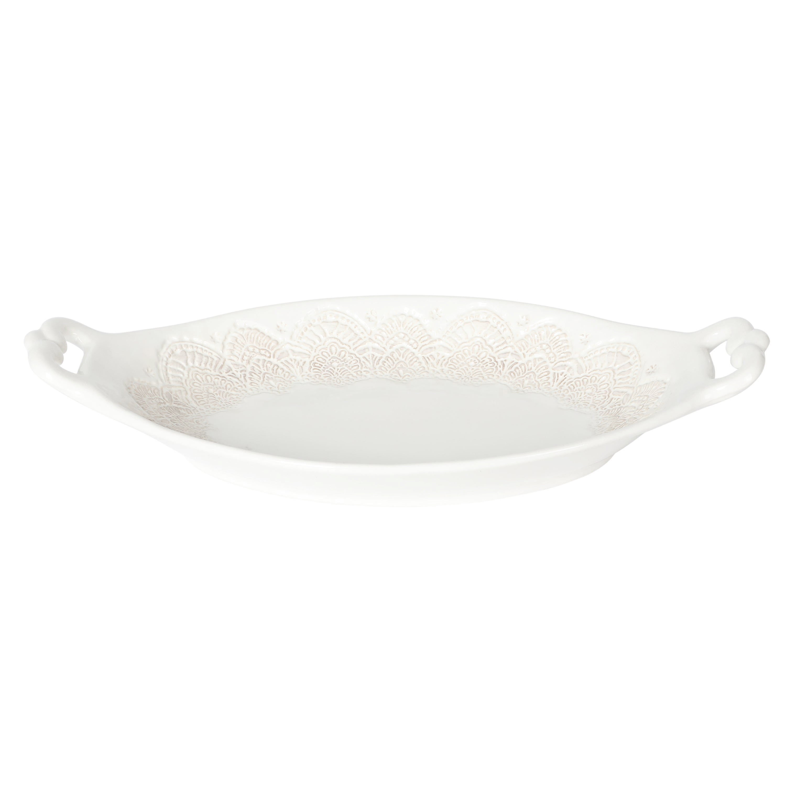 The Pioneer Woman Vintage Lace Oval Serving Bowl, Linen, 14-Inch
