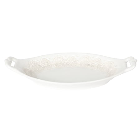 The Pioneer Woman Vintage Lace Oval Serving Bowl, Linen, 14-Inch