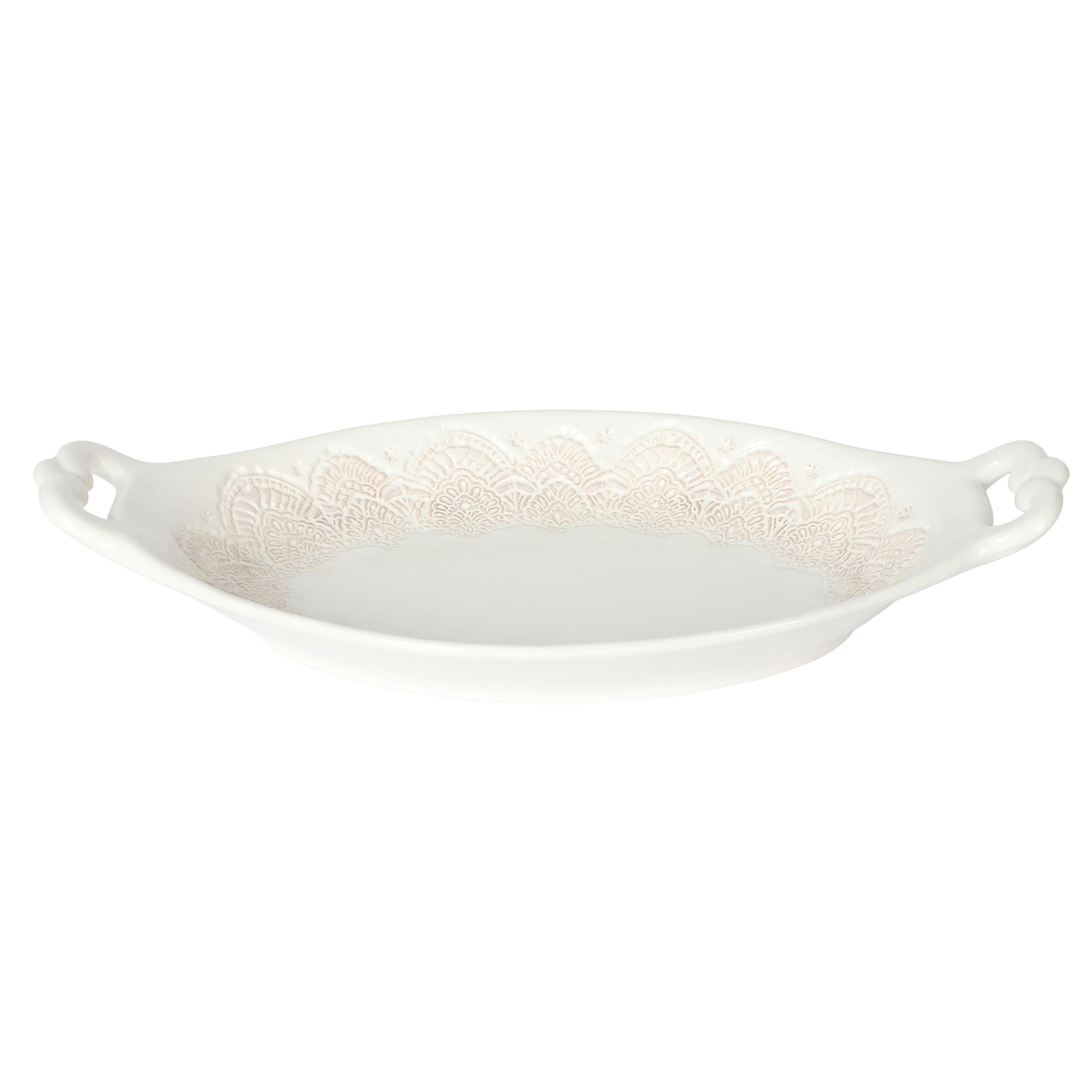The Pioneer Woman Vintage Lace Oval Serving Bowl, Linen, 14-Inch - Walmart.com