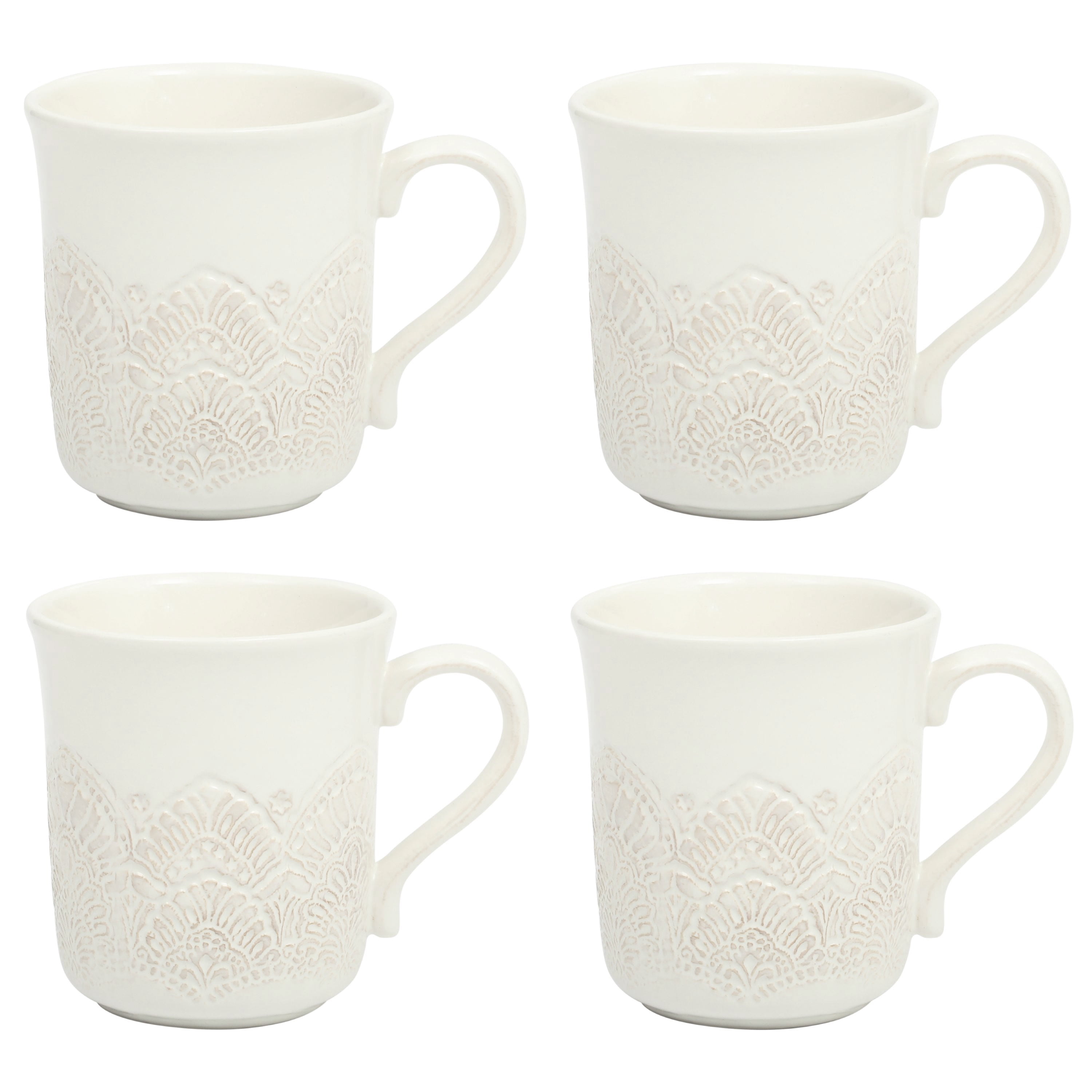 The Pioneer Woman Vintage Lace Ceramic Mug Set, Linen, 4-Pack