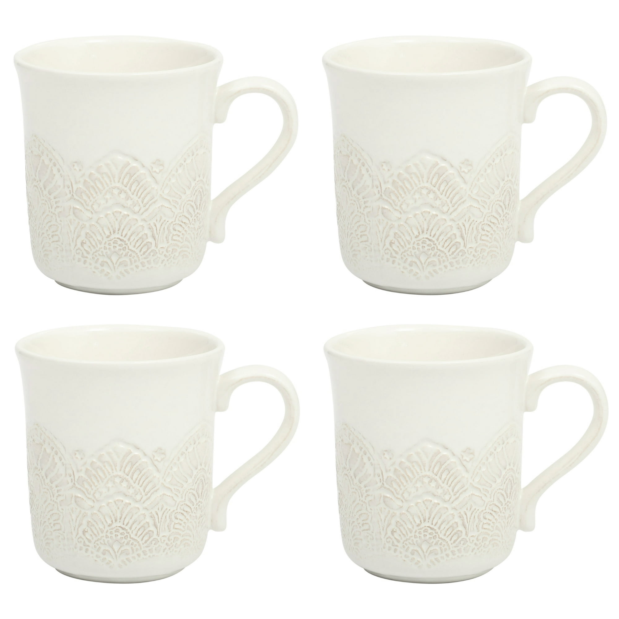 The Pioneer Woman Vintage Lace Ceramic Mug Set, Linen, 4-Pack