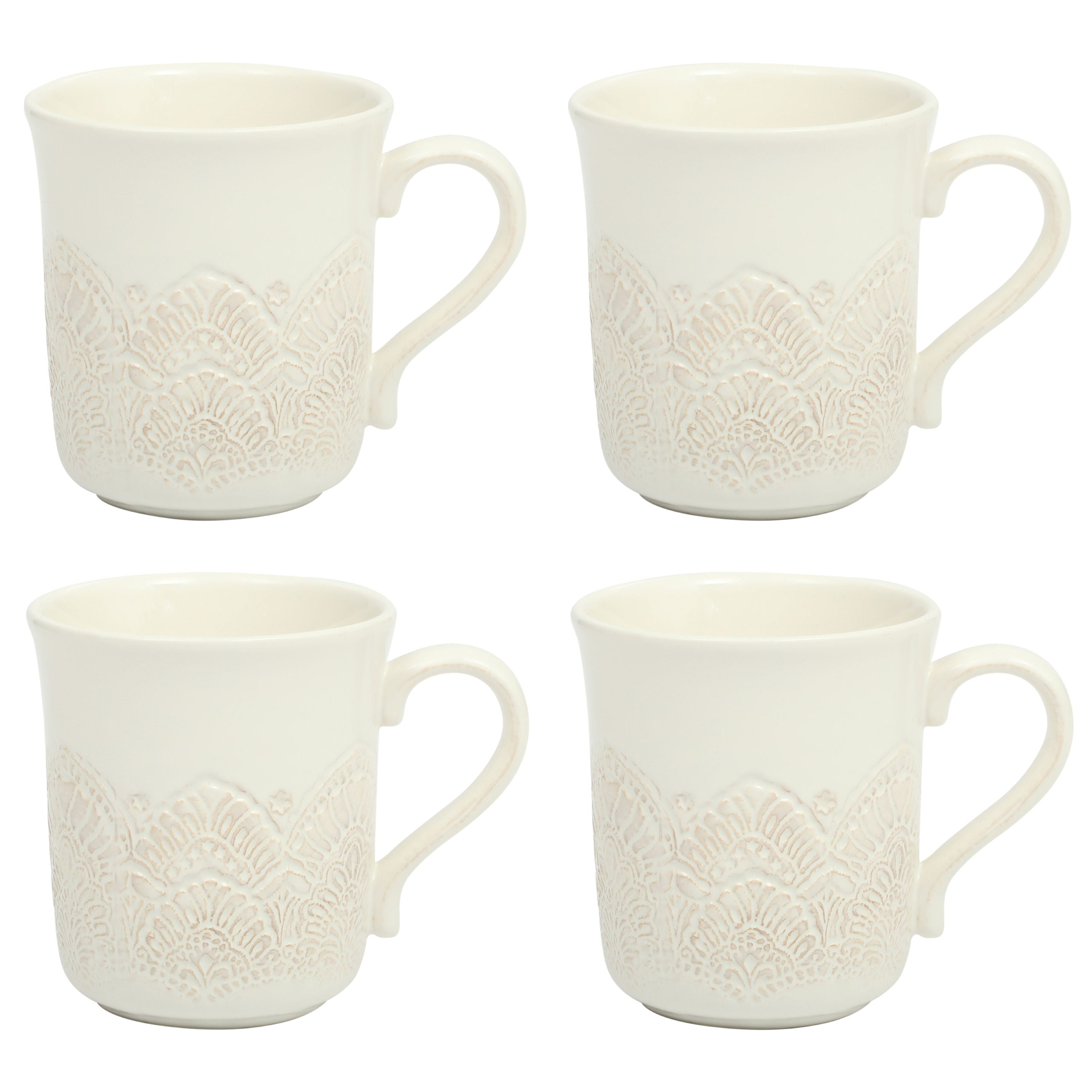 The Pioneer Woman Vintage Lace Ceramic Mug Set, Linen, 4-Pack - Walmart.com