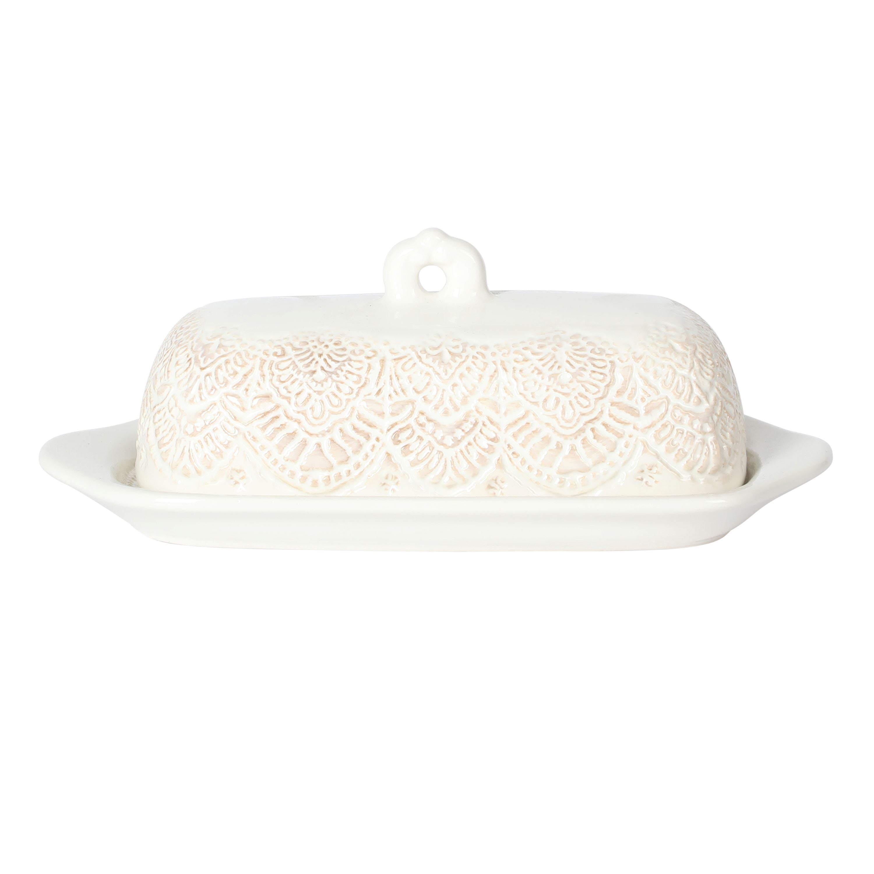 The Pioneer Woman Vintage Lace Butter Dish, Linen, 8.25-Inch