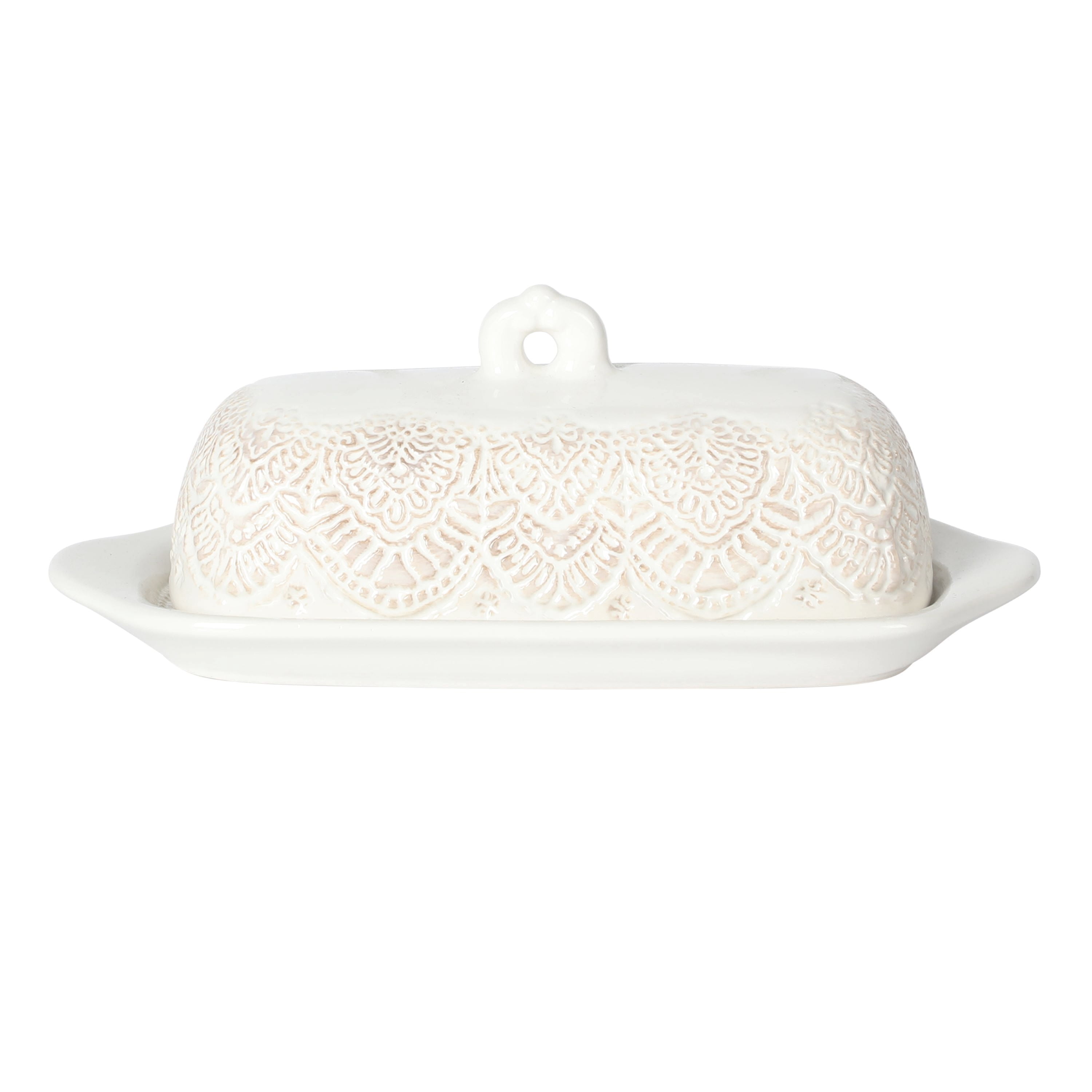 The Pioneer Woman Vintage Lace Butter Dish, Rustic Kitchen Organizer or Storage Accessory, Perfect for Farmhouse Kitchen Décor