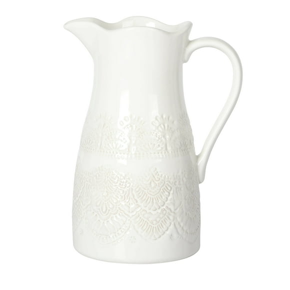 The Pioneer Woman Vintage Lace Linen 9-inch Ceramic Pitcher