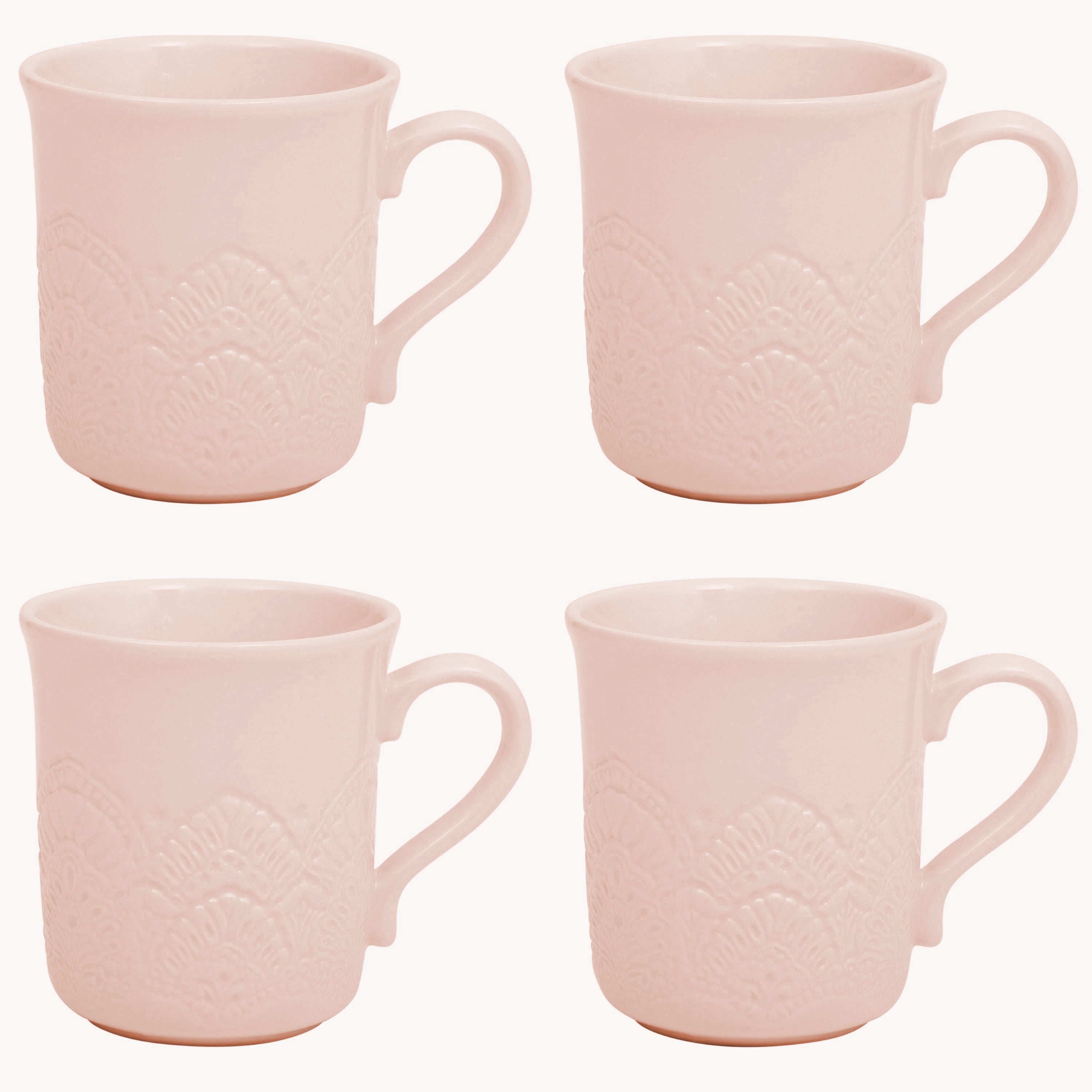 The Pioneer Woman Vintage Lace Ceramic Mug Set, Pink, 4-Pack