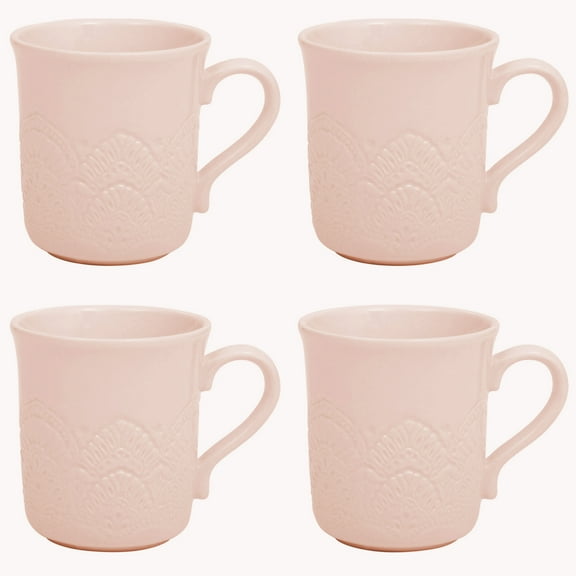 The Pioneer Woman Vintage Lace Ceramic Mug Set, Pink, 4-Pack