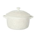 thumbnail interactive-video image 1 of The Pioneer Woman Vintage Lace 7.25” 1 qt Ceramic Casserole Dish, Mini Cocotte Baking Dish with Lid, Linen, 1 of 13