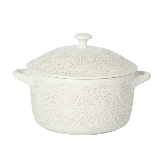 The Pioneer Woman 1QT Cocotte Casserole Baking Dish with Lid, Stoneware, Vintage Lace, Linen