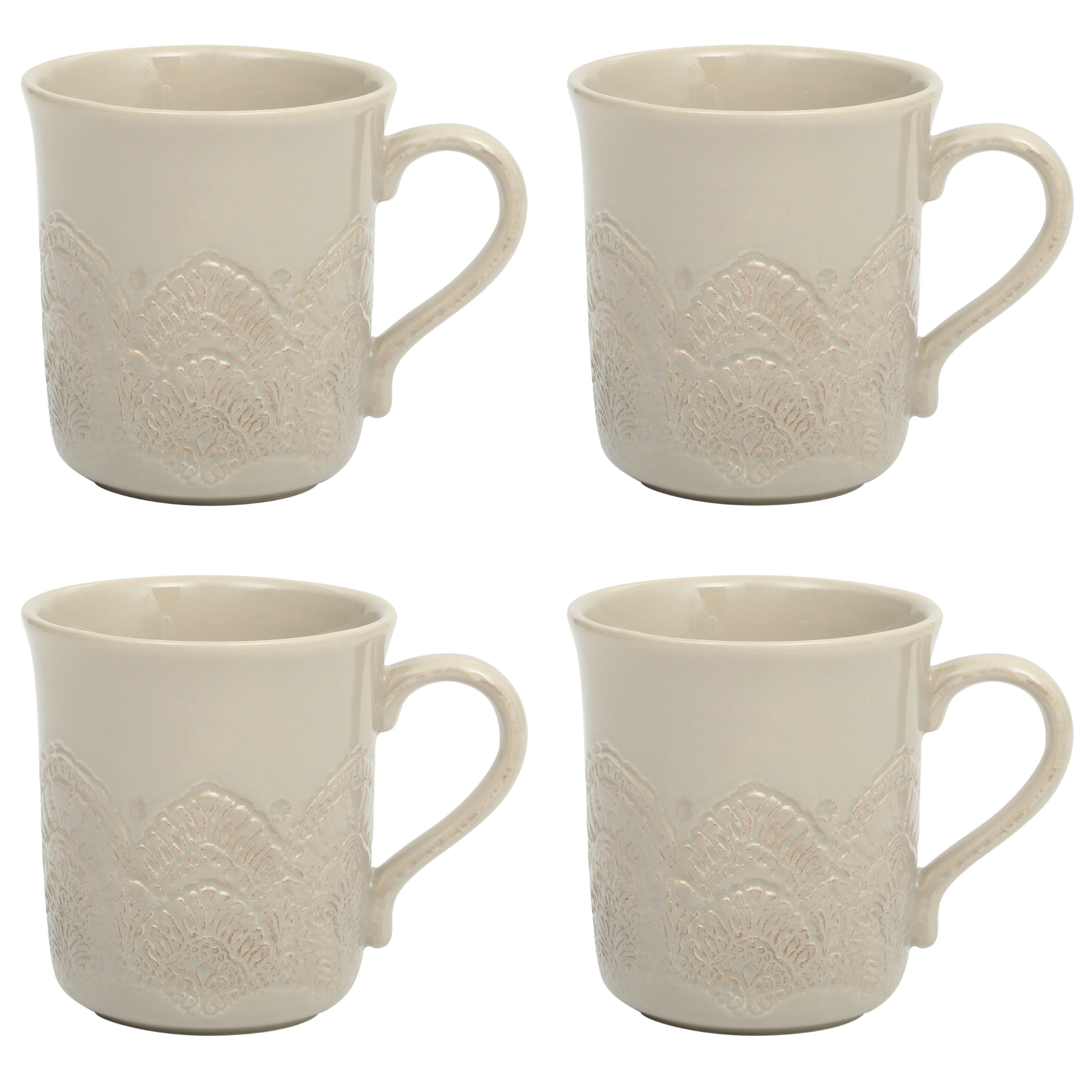 The Pioneer Woman Vintage Lace Ceramic Mug Set, Taupe, 4-Pack - Walmart.com