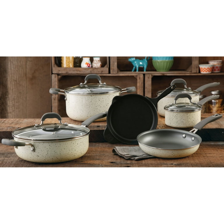 The Pioneer Woman Vintage Speckle & Cast Iron 10-Piece Non-Stick Cookware  Set, Vintage Floral 