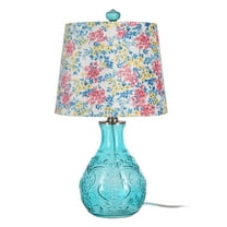The Pioneer Woman Washy Ditsy Embossed Table Lamp with Pretty Posies Linen Shade, Teal
