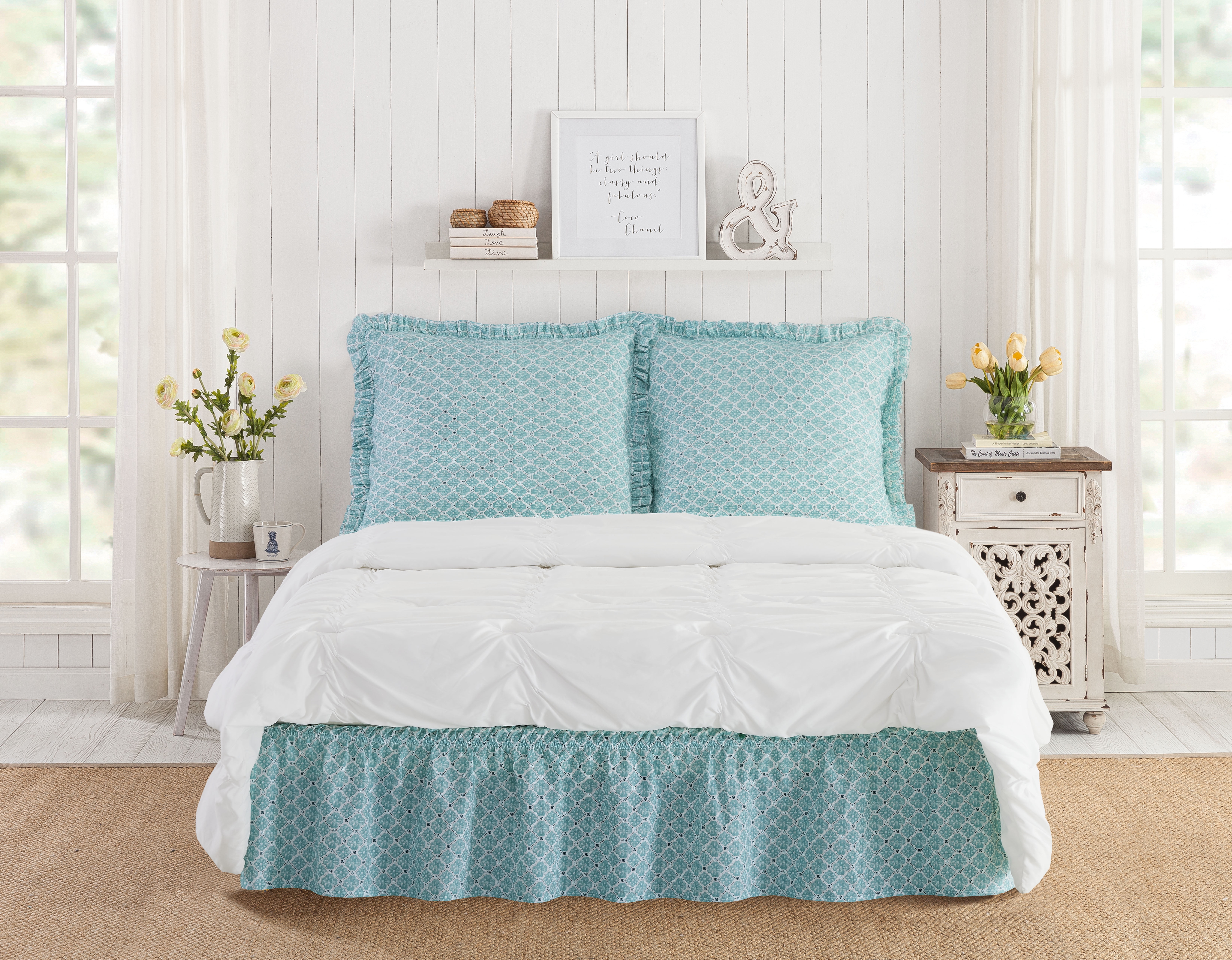 The Pioneer Woman Washy Trellis 3-Piece Bedskirt and Sham Set
