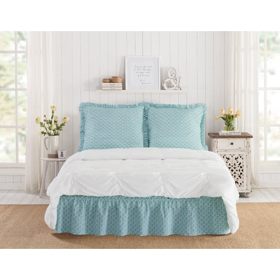 The Pioneer Woman Washy Trellis 3-Piece Bedskirt and Sham Set