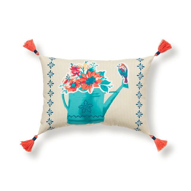 The Pioneer Woman Watering Can Outdoor Rectangle Pillow, Multicolor, 14" x 20"
