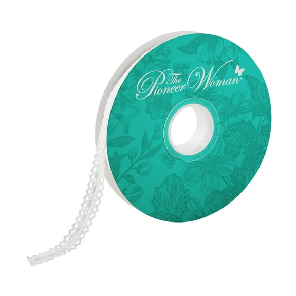 The Pioneer Woman White Cotton Crochet Trim Ribbon, 5/8" x 25 Yards