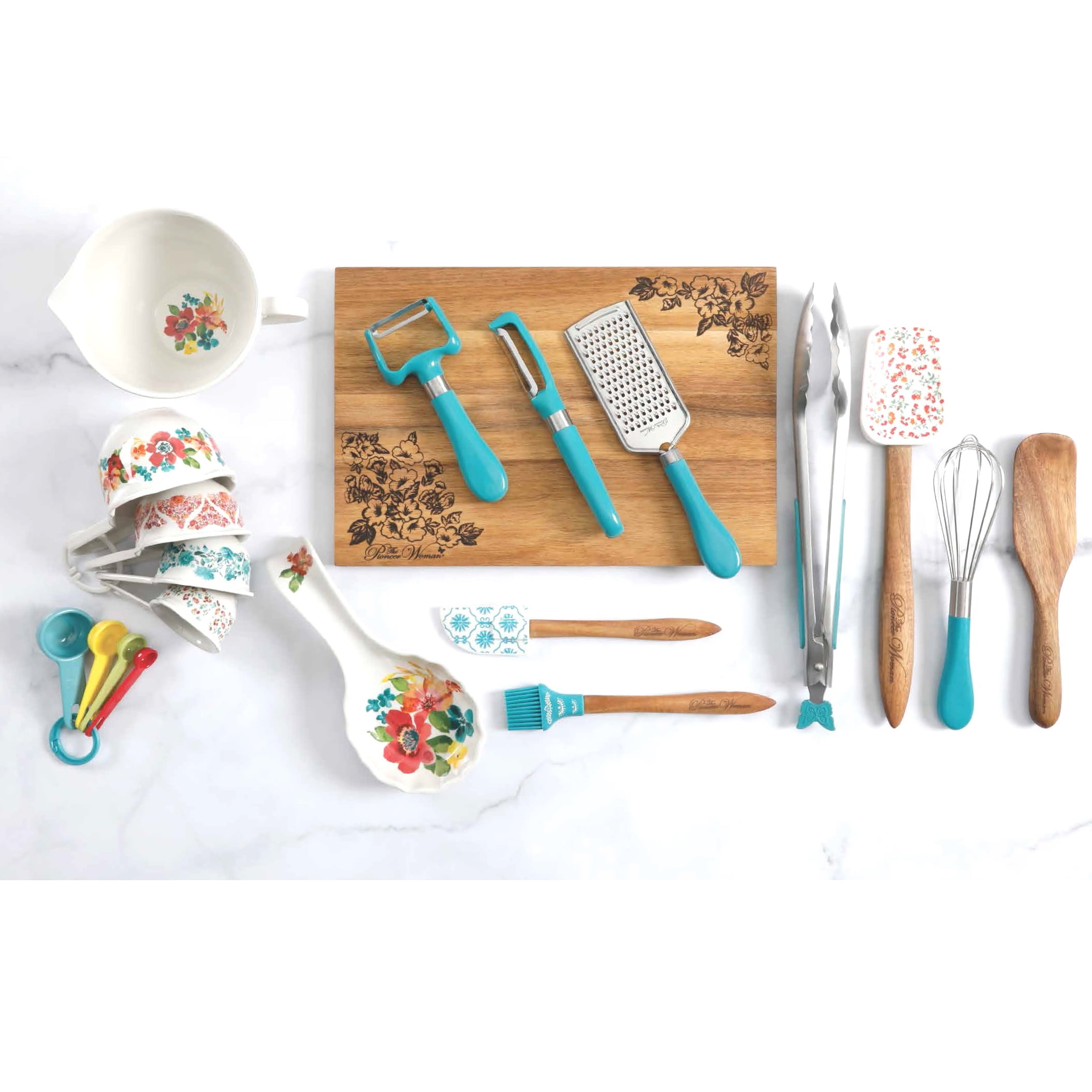 The Pioneer Woman 10-Piece Kitchen Gadget Set with Sifter, Spatulas,  Scoops, and Clips, Teal/Floral 