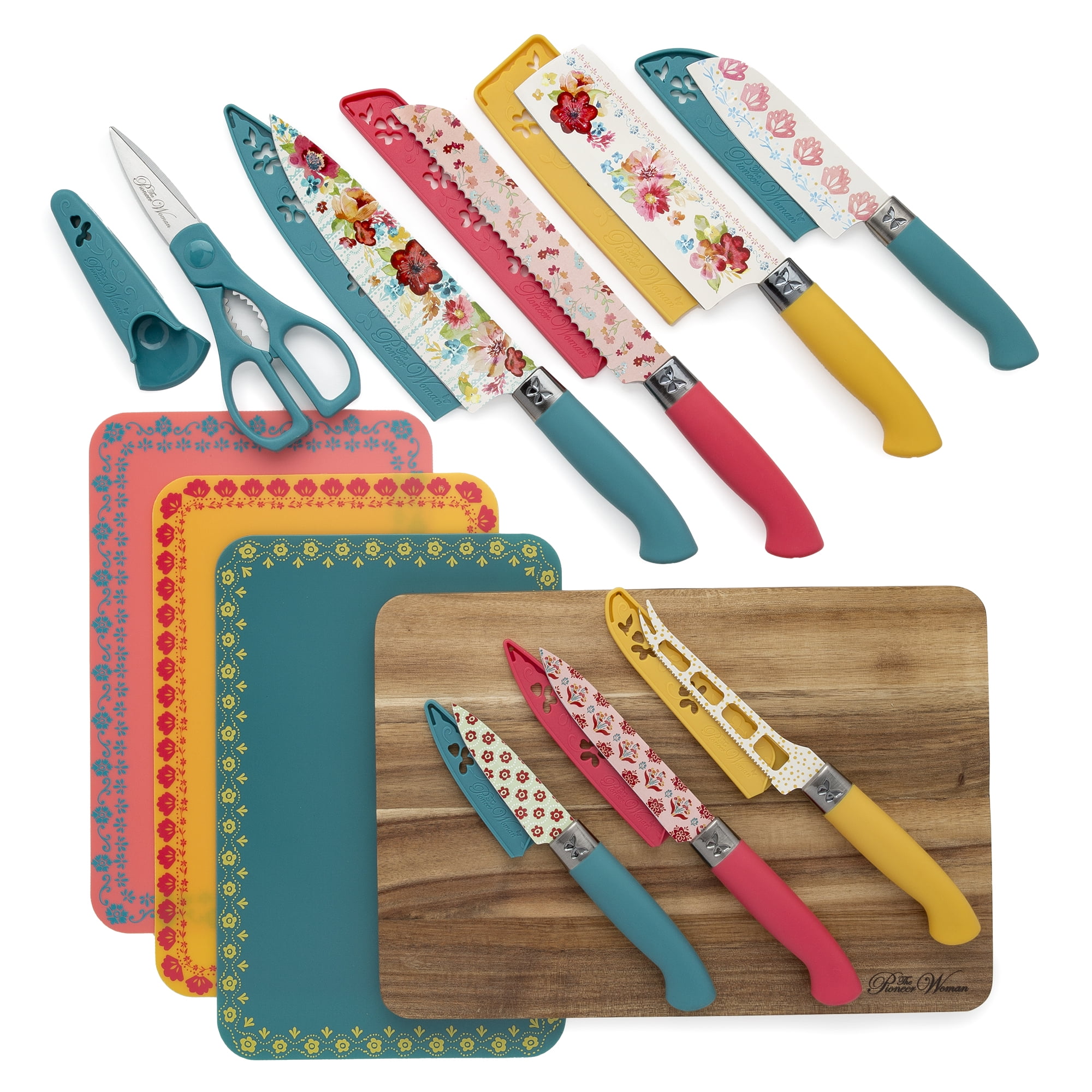 新品・ボロンファイバー製・ビッグハーフムーンキール&ミニセンター・setフィン！ The Pioneer Woman Wildflower Whimsy 20-Piece Stainless Steel