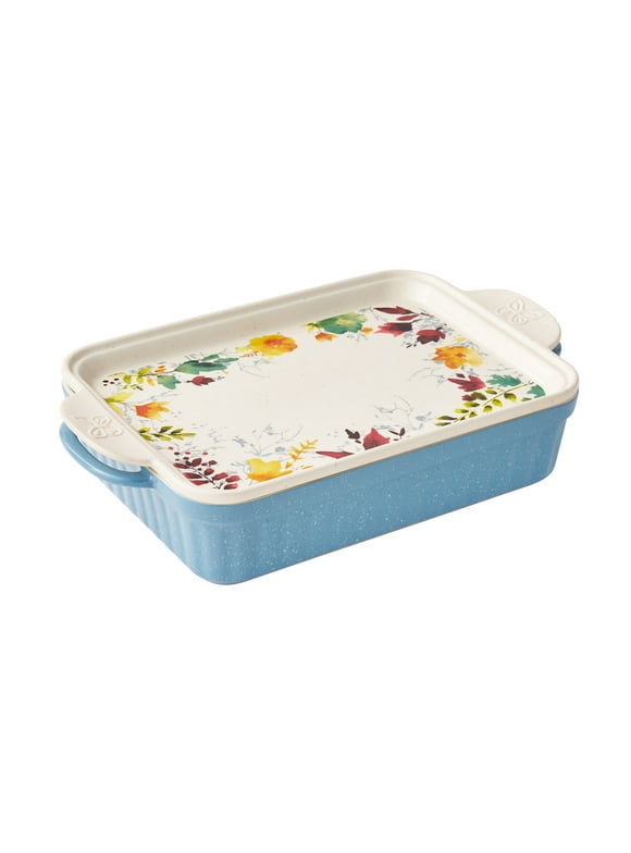 The Pioneer Woman Willow 3.38-Quart Rectangular Stoneware Baking Dish with Platter Lid
