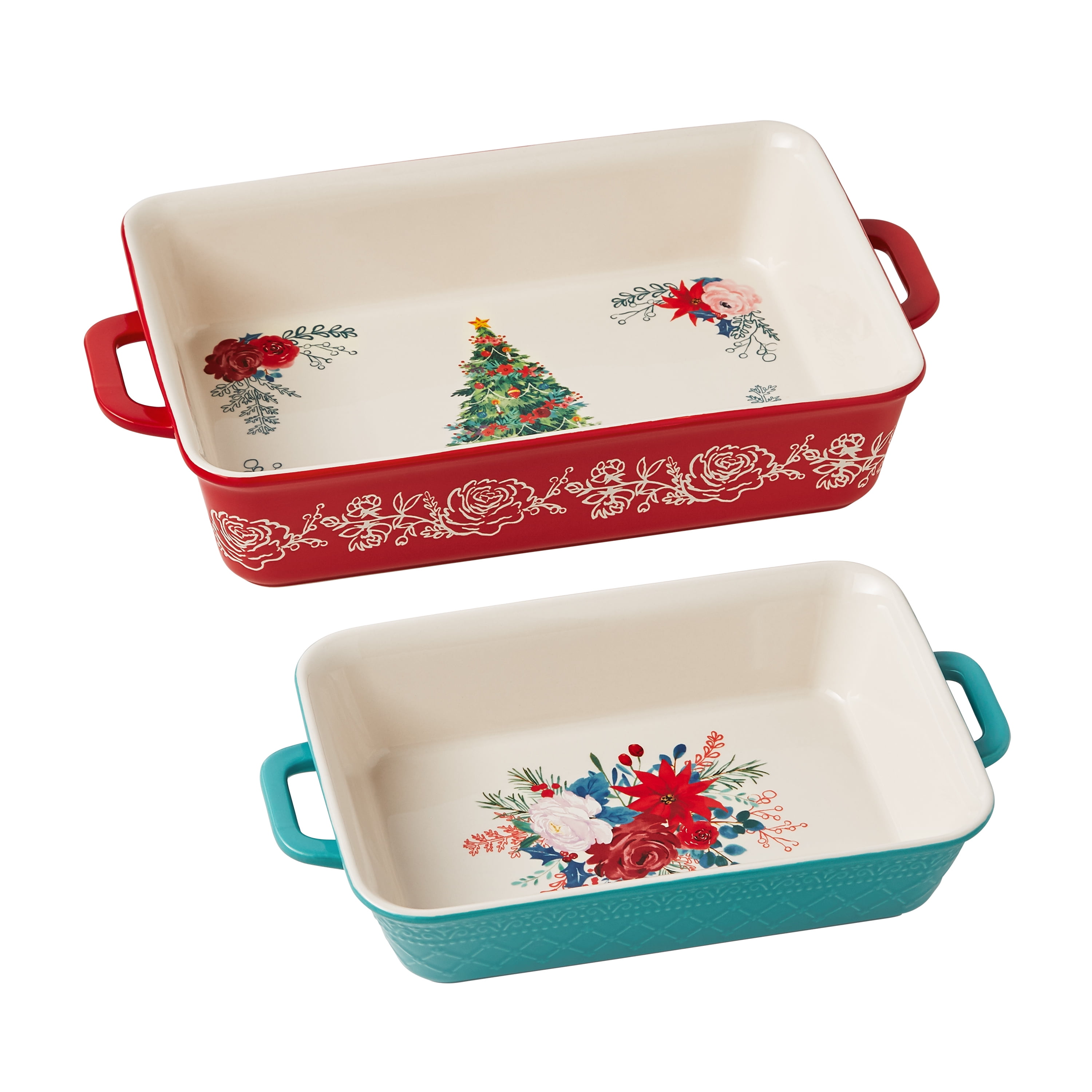 Holiday Thanksgiving & Christmas Mini Stoneware Baking Dish Pans Set of 2