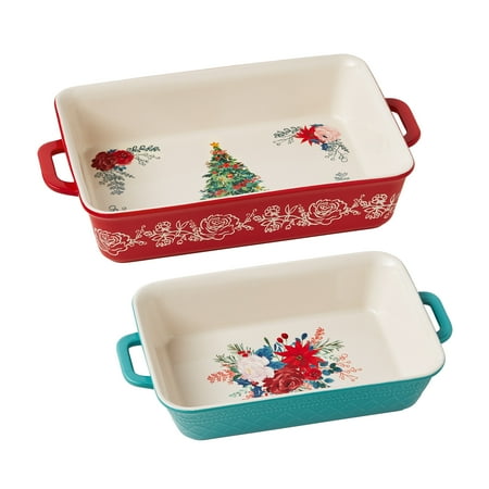 The Pioneer Woman Wishful Winter 2-Piece Rectangular Ceramic Holiday Baker Set