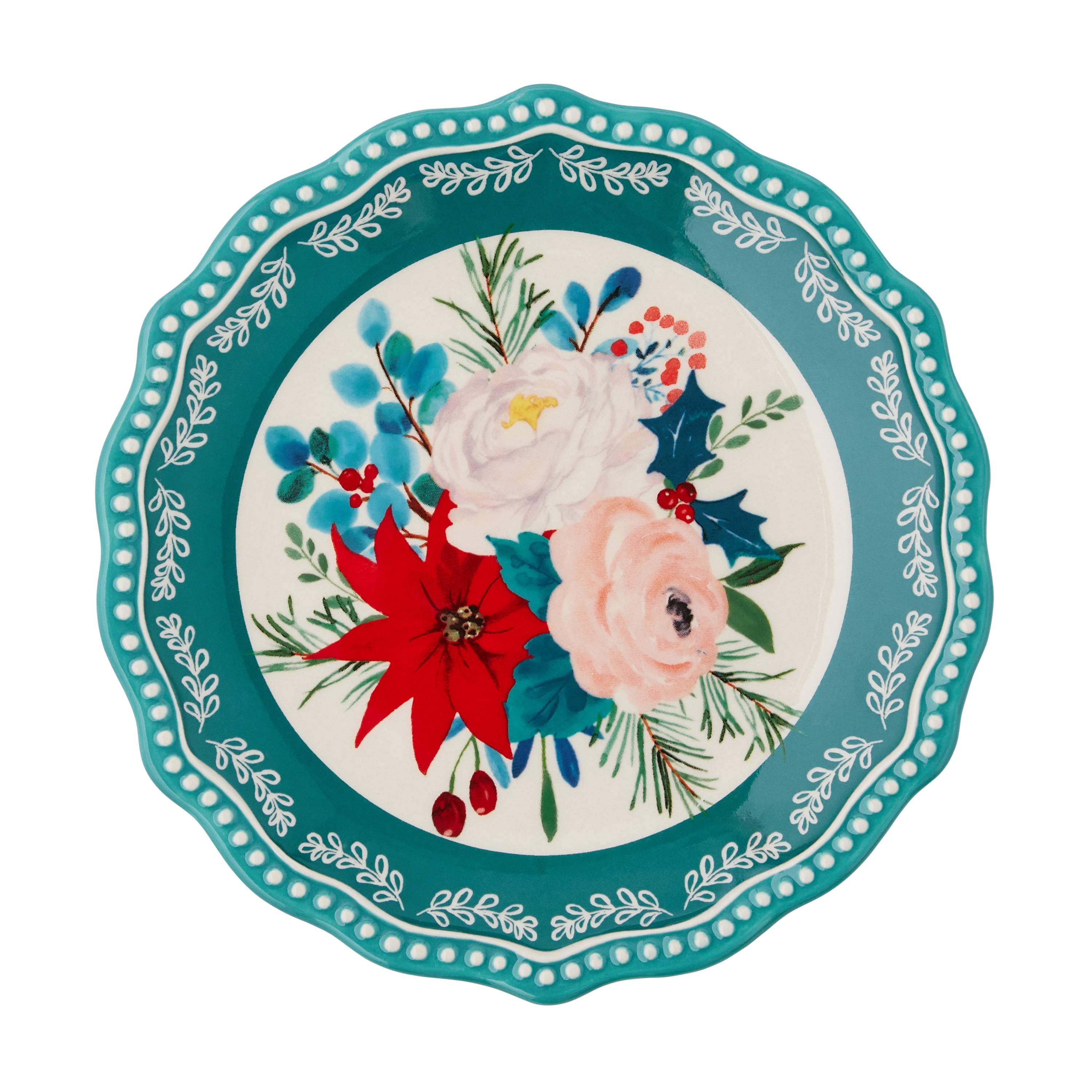 The Pioneer Woman Wishful Winter Floral 6.5-Inch Ceramic Appetizer Plate, Teal