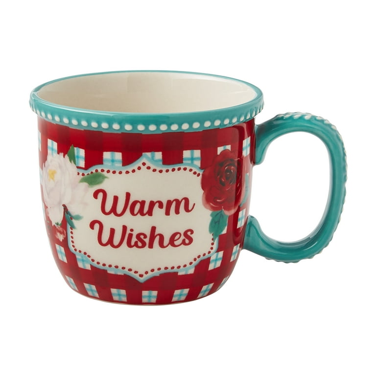 The Pioneer Woman Wishful Winter Warm Wishes 16-Ounce Ceramic Mug, Teal