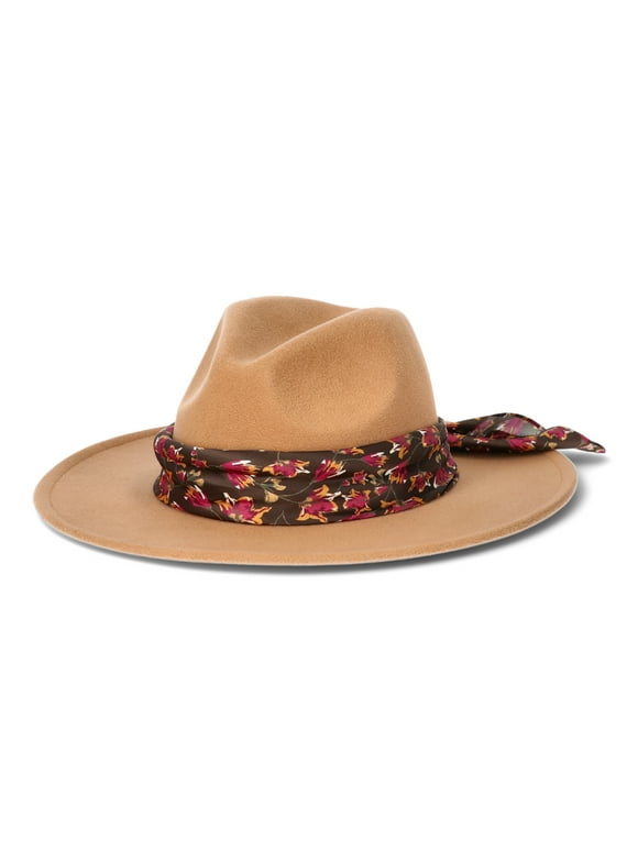 The Pioneer Woman Fedora Hat with Scarf Band, Camel