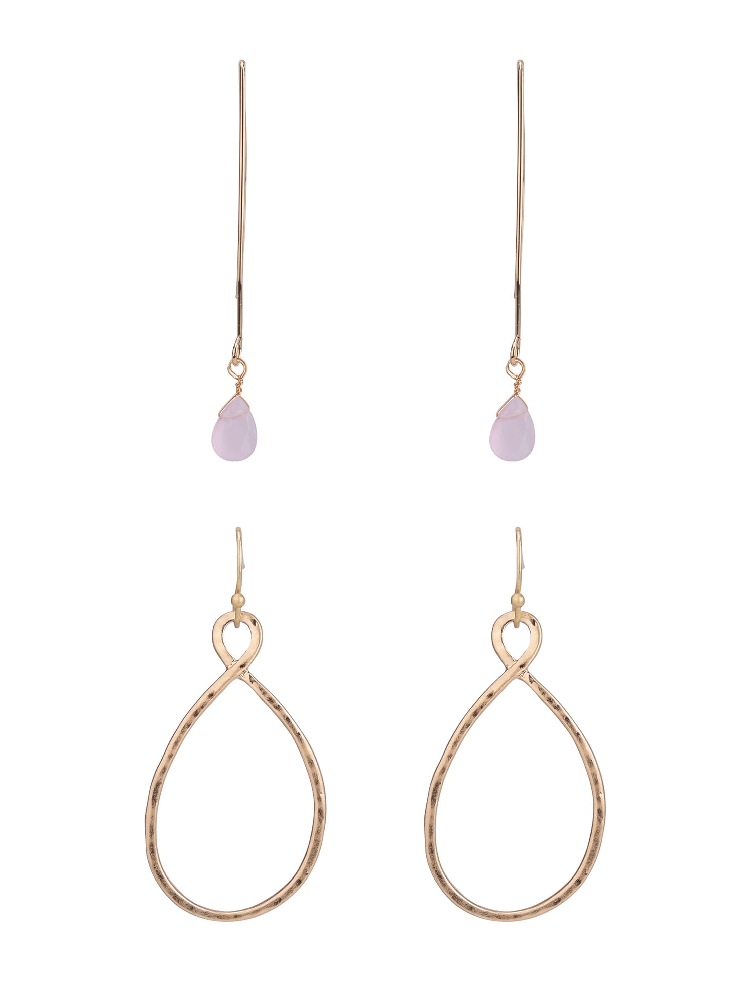 The Pioneer Woman - Women's Jewelry, Gold-tone Delicate Semi-precious and Twist Teardrop Duo Earring Set