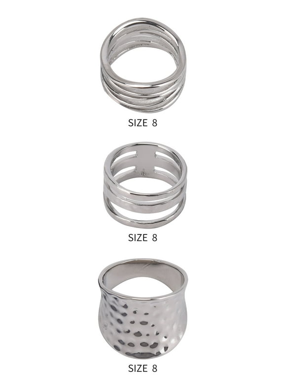 - Women's Jewelry, Silver-tone Textured Metal Trio Ring Set
