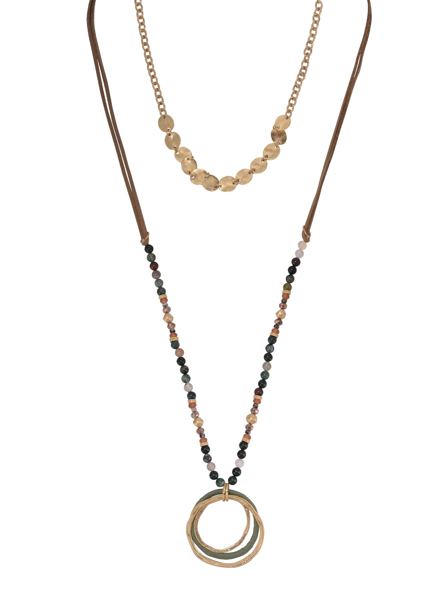 THE PIONEER WOMAN - Women's Jewelry, Soft Gold-Tone Duo Necklace Set with Genuine Stone Beads