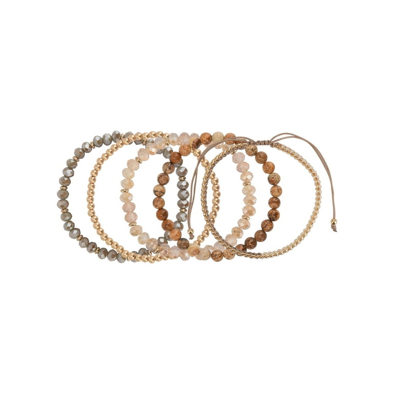 The Pioneer Woman Women s Jewelry Soft Gold tone Bracelet Set with Genuine Stone Beads Walmart