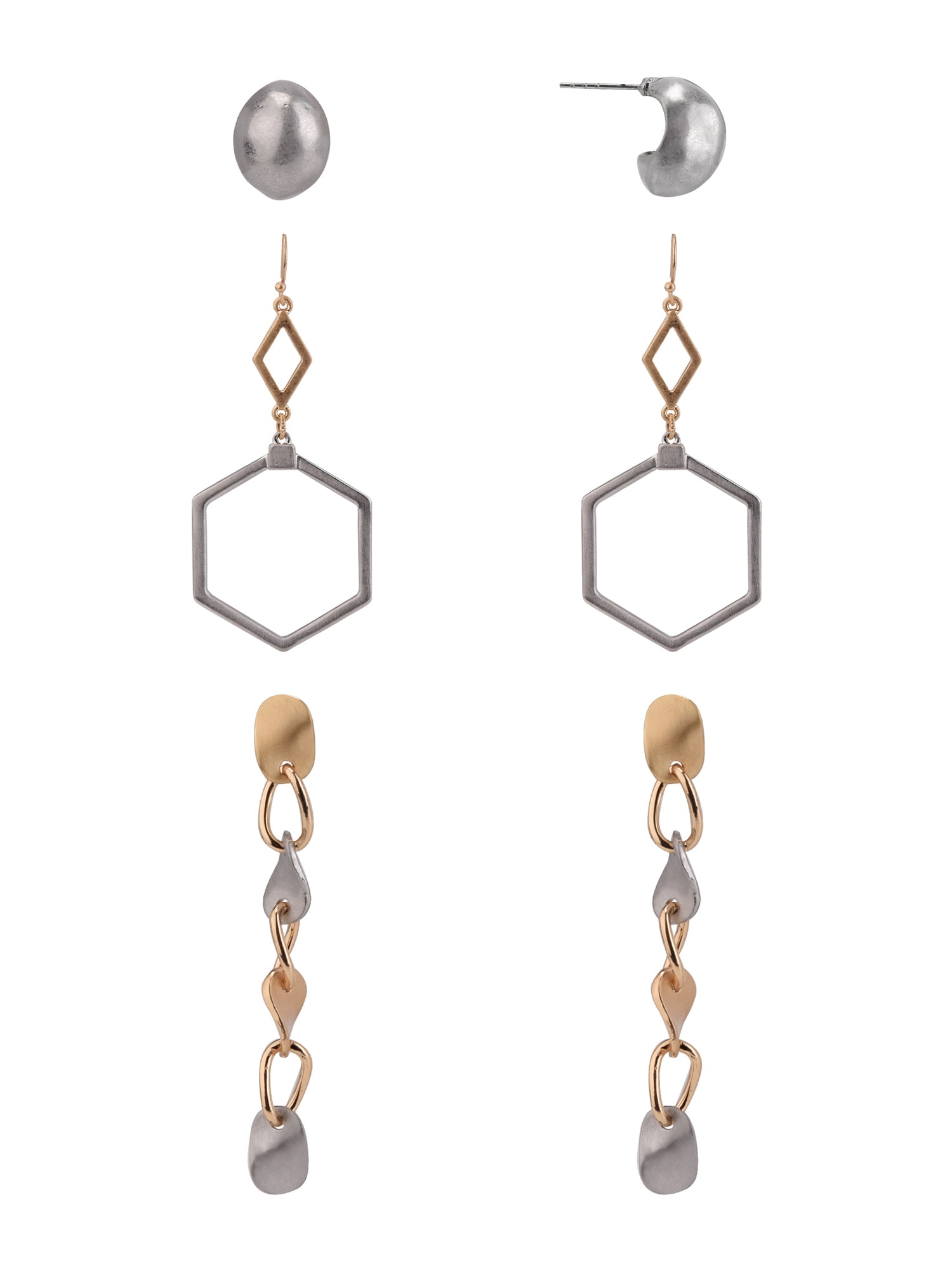 THE PIONEER WOMAN - Women's Jewelry, Two-tone Hoop and Drop Trio Earring Set