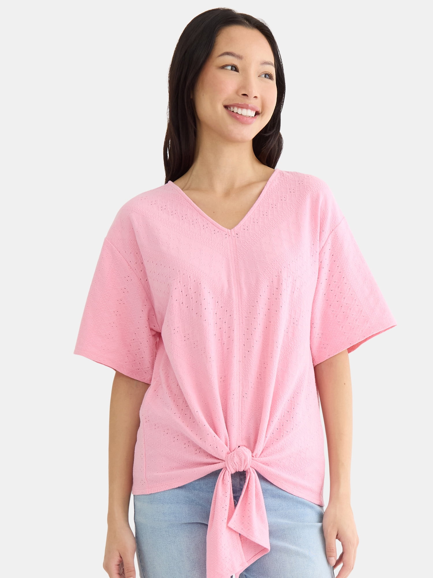 The Pioneer Woman Tie Front Textured Knit Top, Women's, Sizes XS-3X