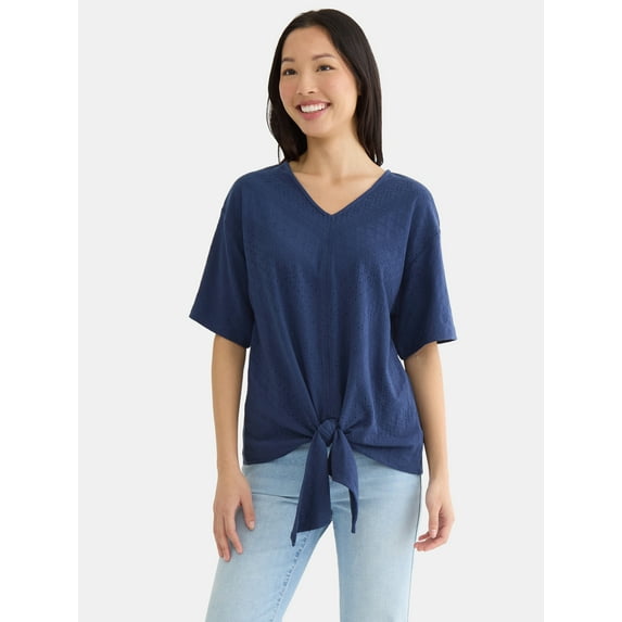 The Pioneer Woman Tie Front Textured Knit Top, Women's, Sizes XS-3X