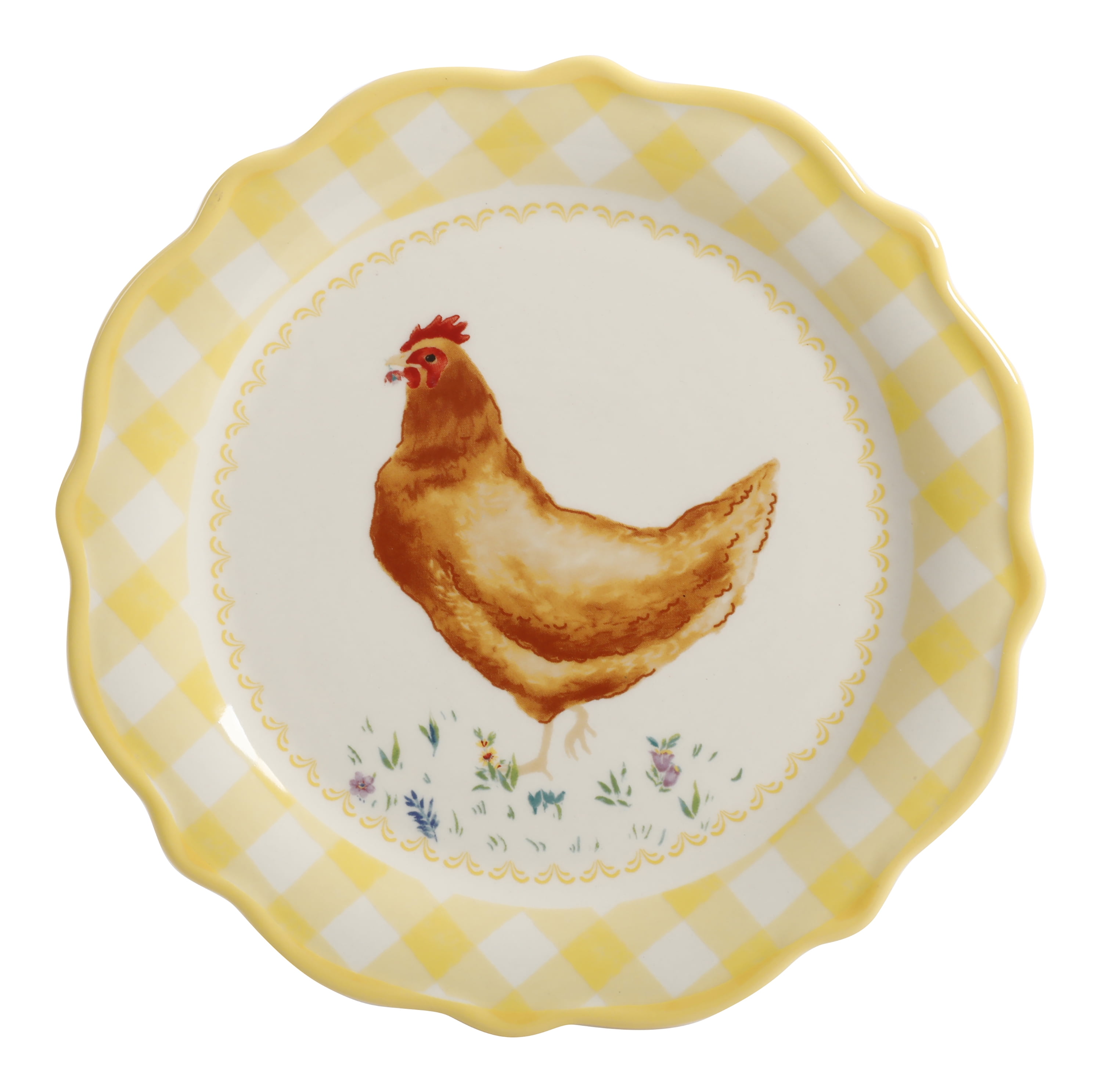 The Pioneer Woman Yellow Gingham with Chicken Decal Appetizer Plate