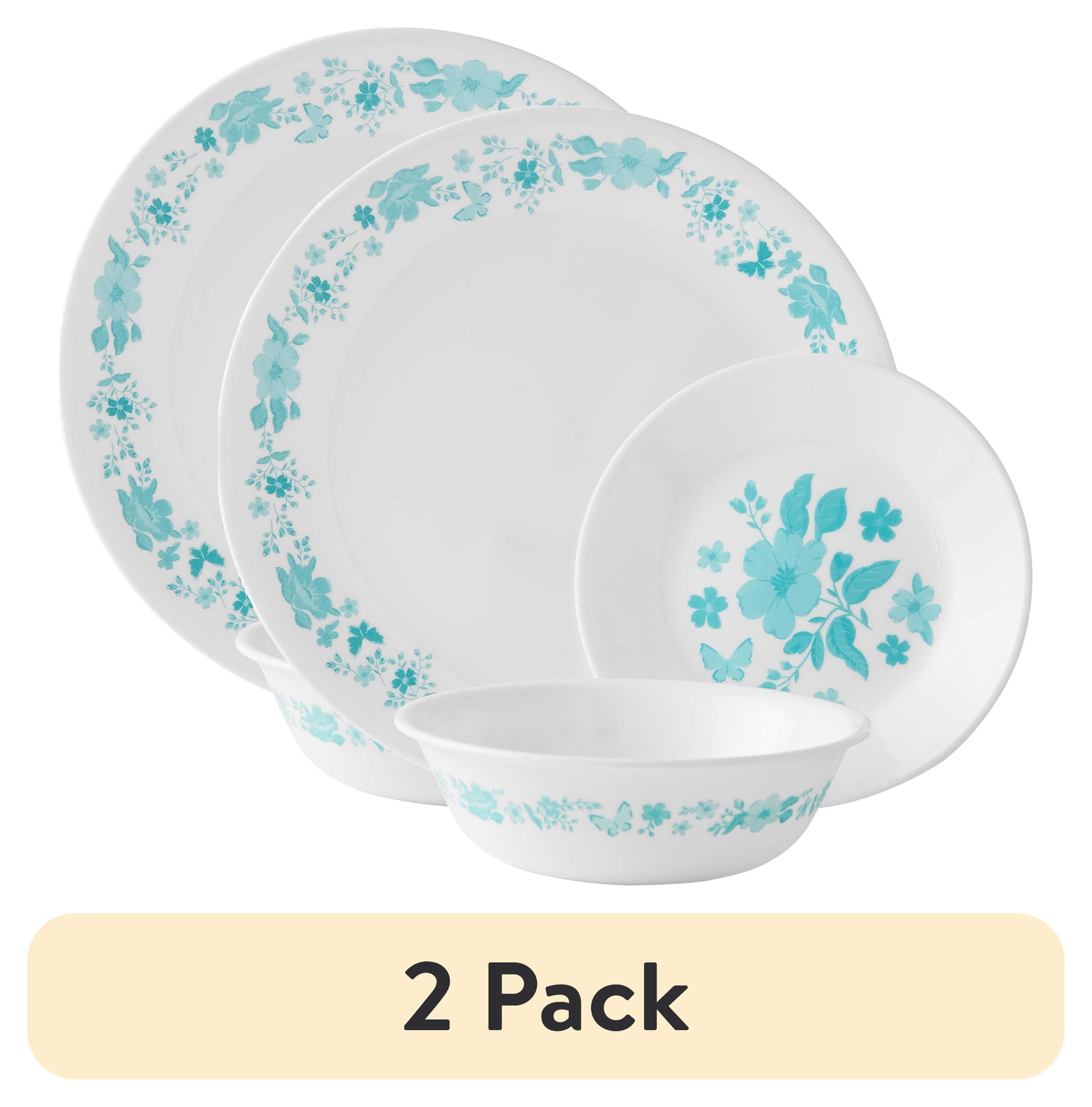 Teal Floral Glass 12-Piece Dinnerware Set, Service for 4