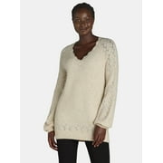 THE PIONEER WOMAN ’s Pointelle V-Neck Sweater, Midweight, Women’s, Sizes XS-XXXL