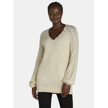 The Pioneer Woman’s Pointelle V-Neck Sweater, Midweight, Women’s, Sizes XS-XXXL