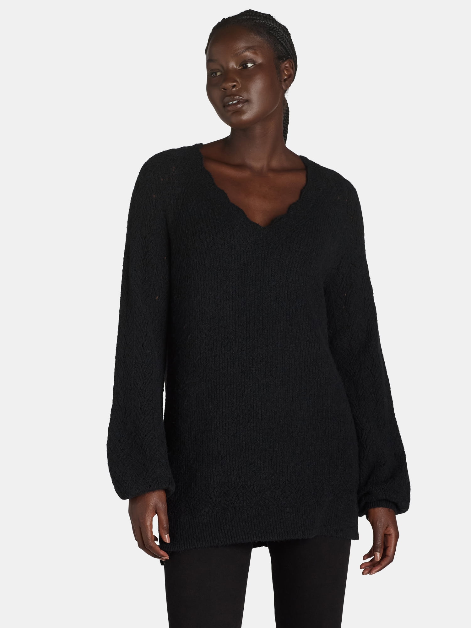The Pioneer Woman’s Pointelle V-Neck Sweater, Midweight, Women’s, Sizes XS-XXXL